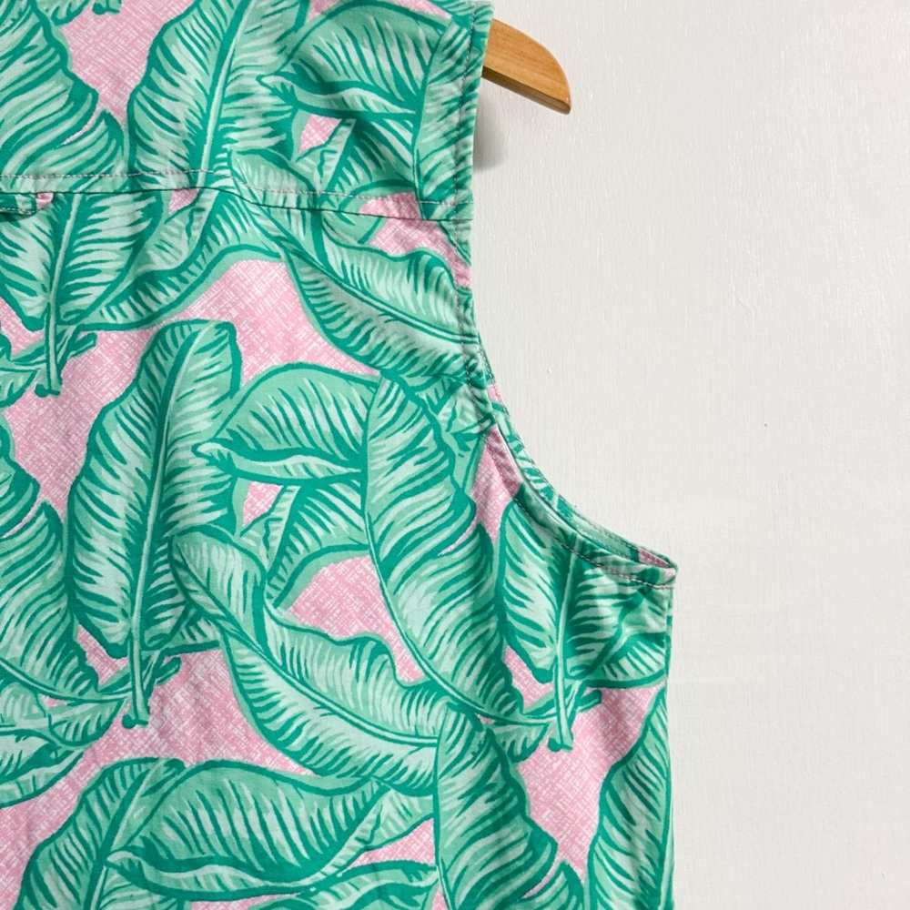 Vineyard Vines Palm Print Shirt Dress Size 14 Pink Green Sleeveless - Picture 8 of 16